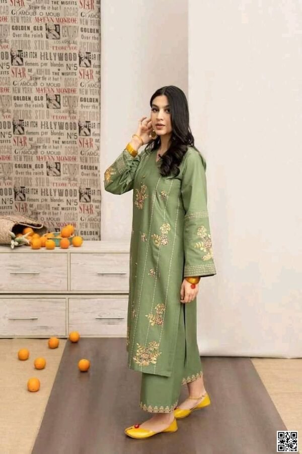 Grace in Green – Embroidered Rayon Silk 2-Piece Set - Image 2